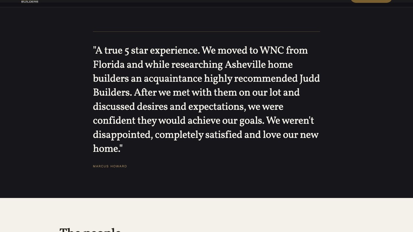 The client review section of the new homepage