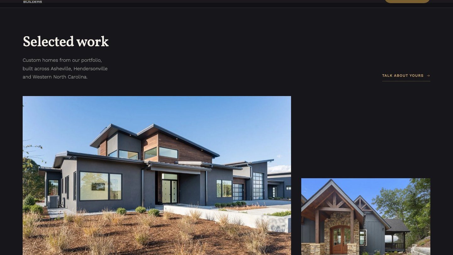 The selected work section of the new homepage